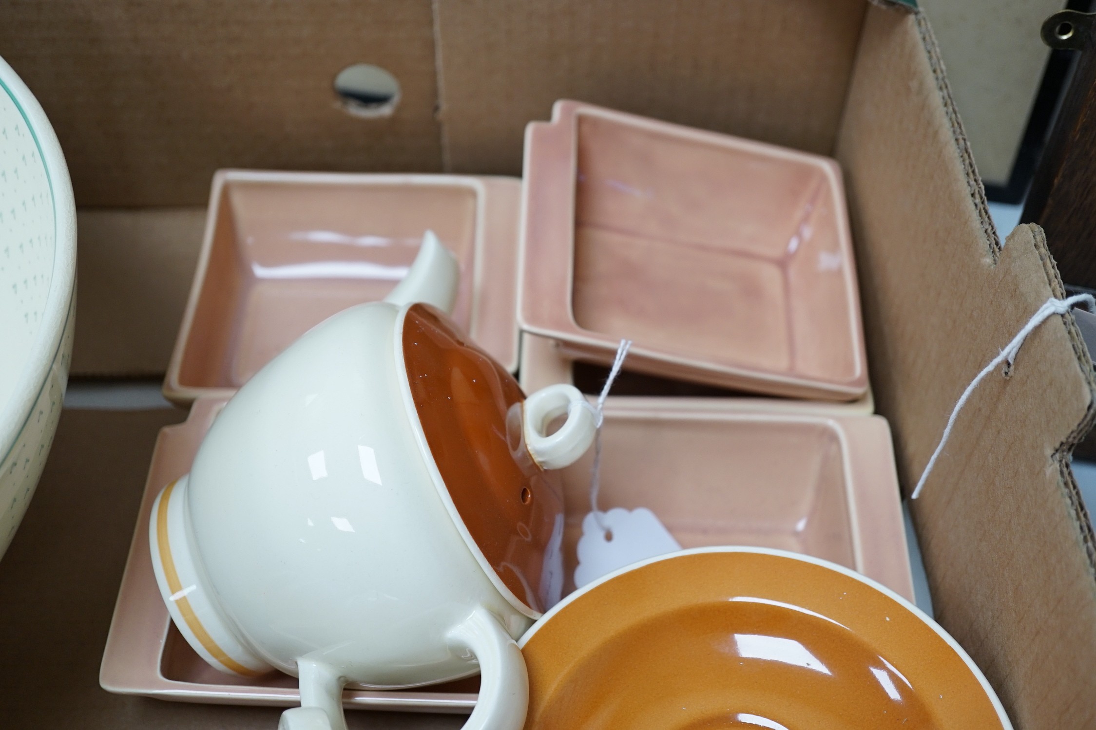 A Susie Cooper large bowl, a hors d'oeuvre set and a tea-for-two set